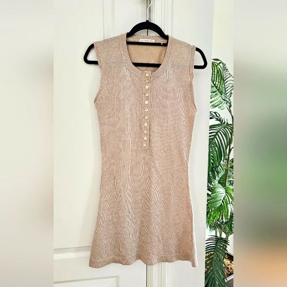 Vintage Knit Elegant Sleeveless Beige Dress/ Long Top - Picture 1 of 5